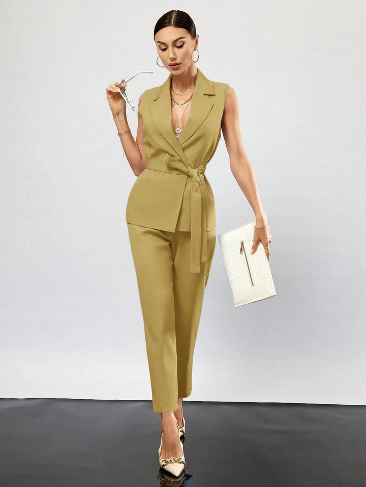 solovedress Yellow 2 Piece Summer Single Button Casual Slim Fit Women Suit
