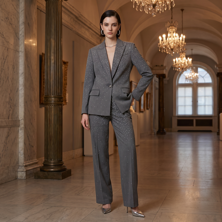 SoloveDress Luxury Grey Diamond Suits Women&
