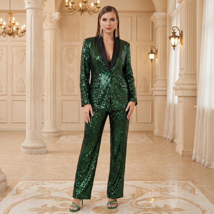 SoloveDress Green Sequins Women&