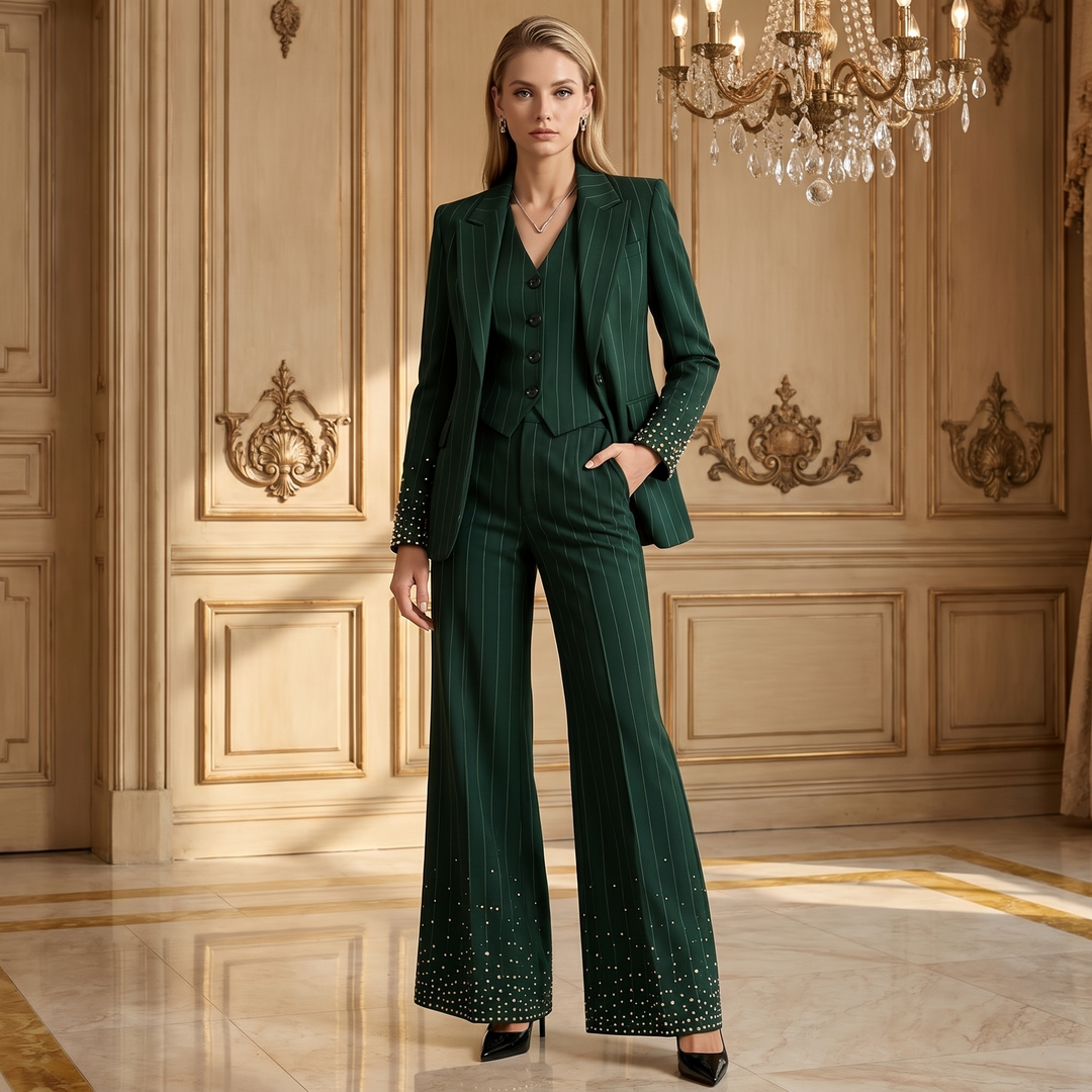 SoloveDress Luxury Striped Diamond Suits Women&