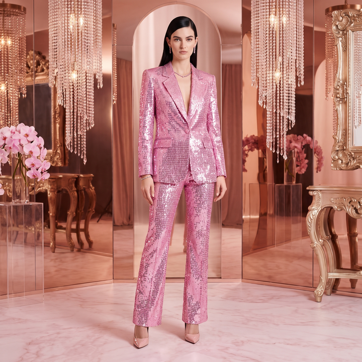 SoloveDress Luxurious Pink Sequins Women&