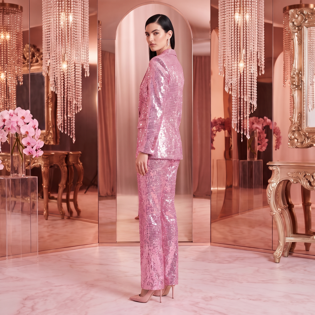 SoloveDress Luxurious Pink Sequins Women&