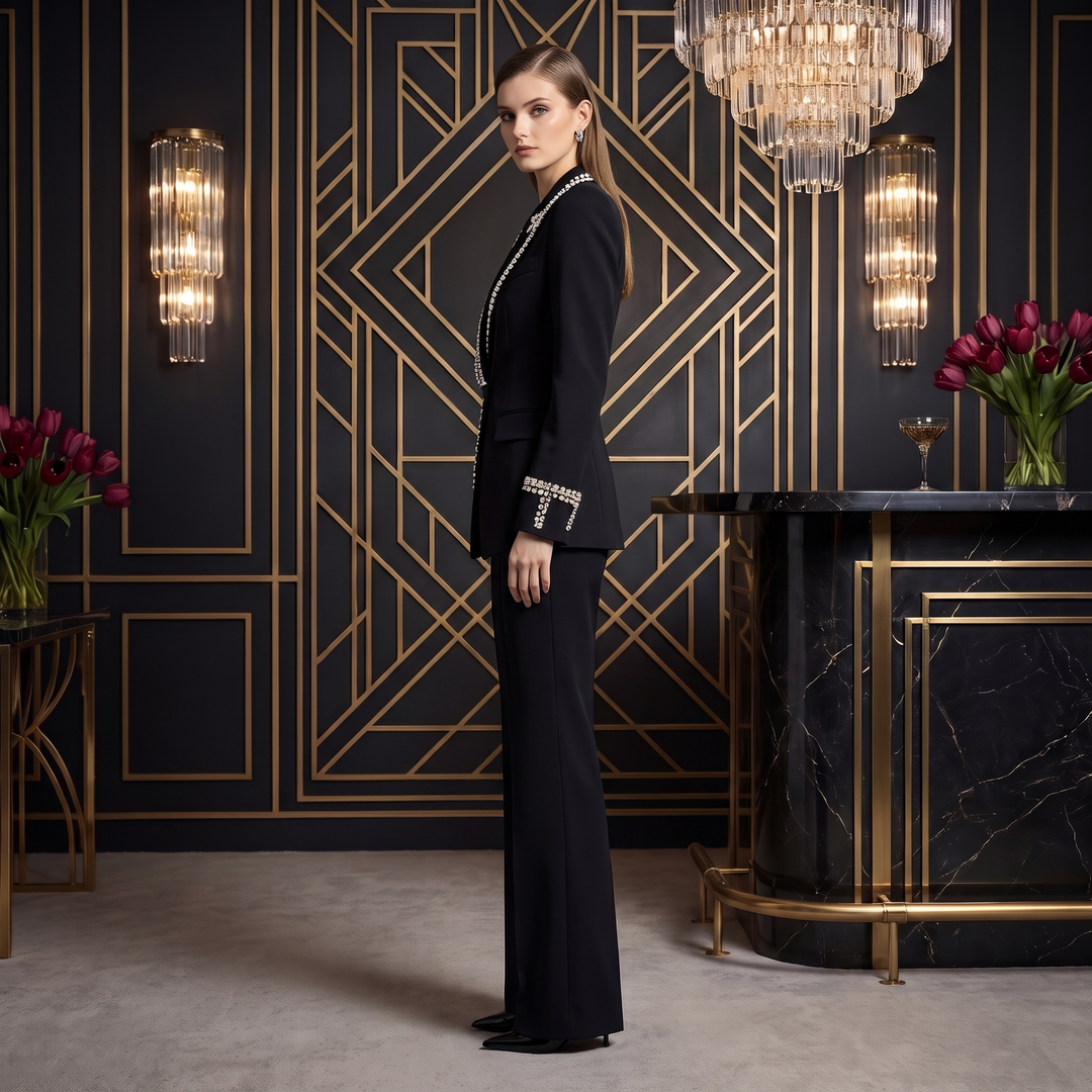 SoloveDress Luxury Black Diamond Suits Women&