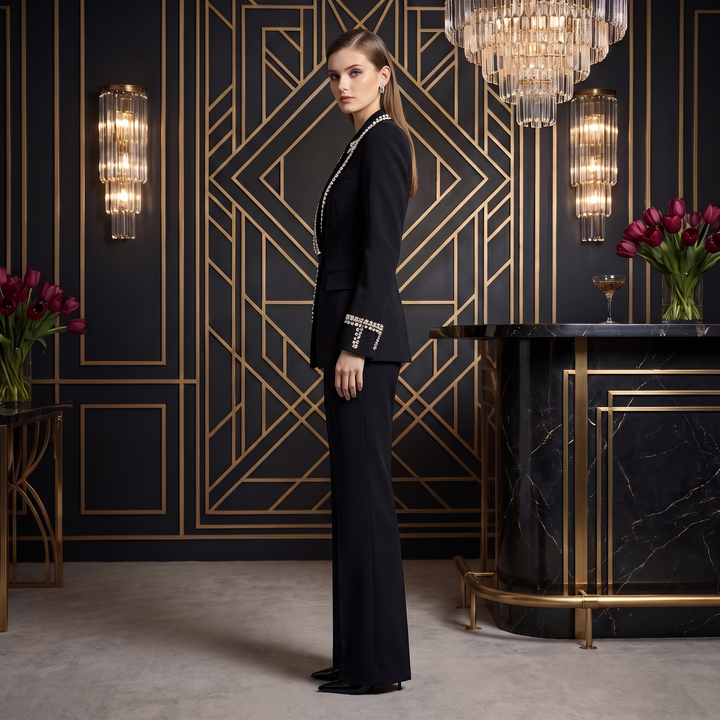 SoloveDress Luxury Black Diamond Suits Women&