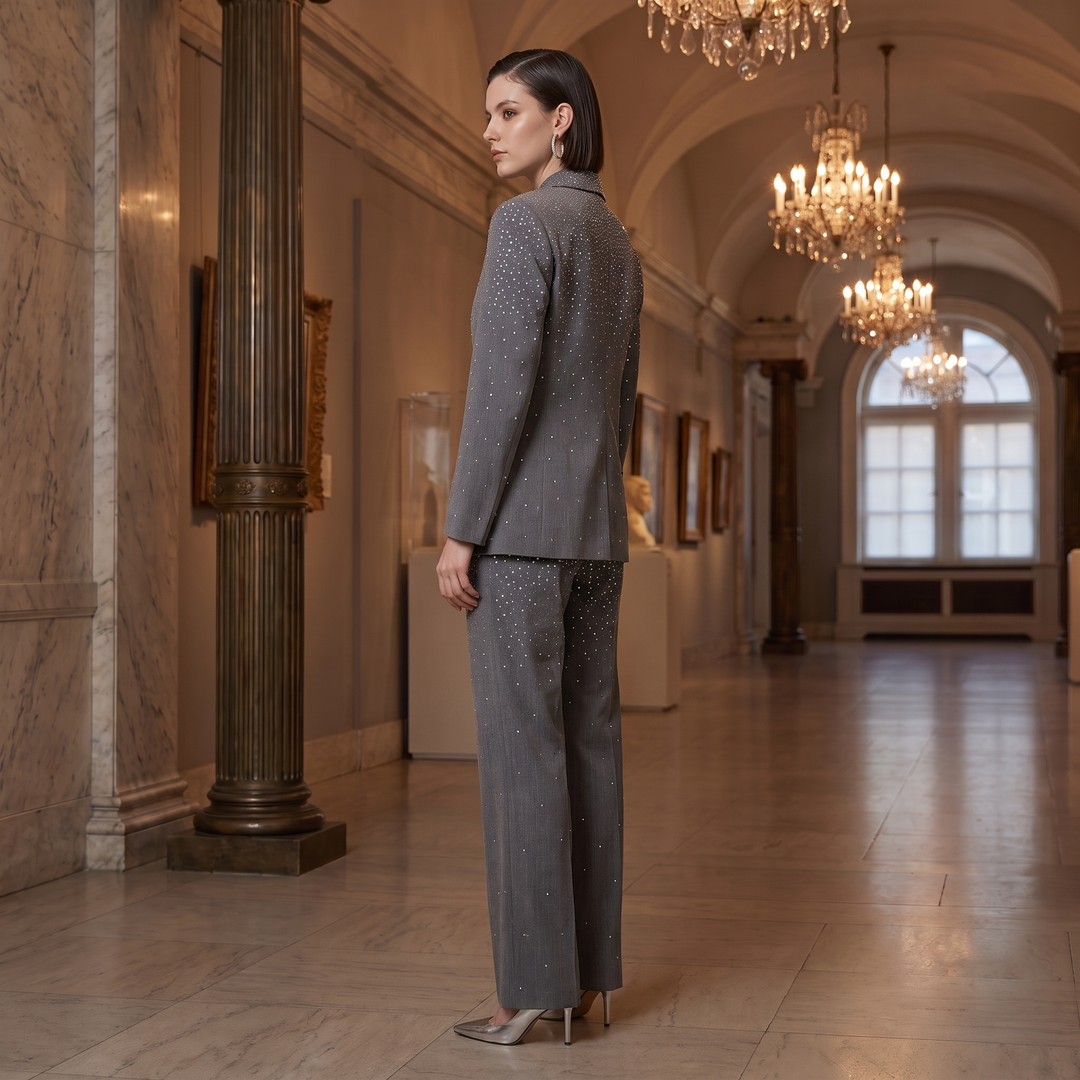 SoloveDress Luxury Grey Diamond Suits Women&