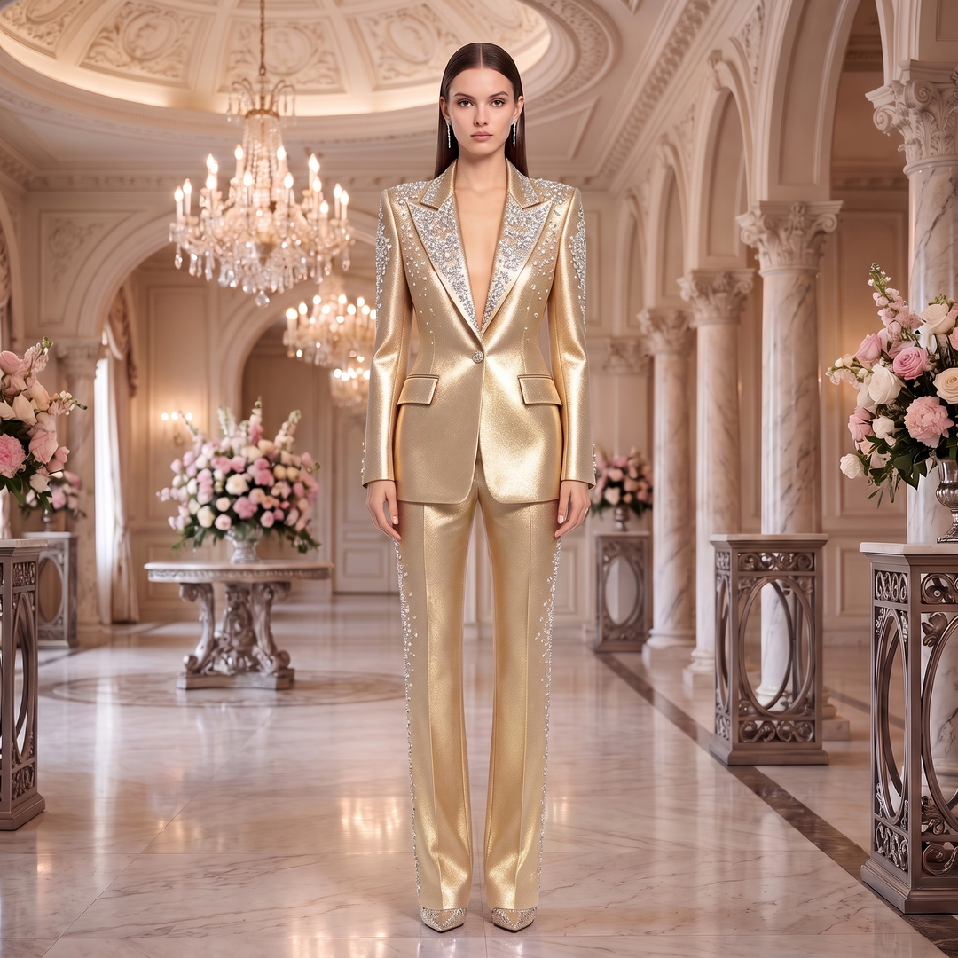 SoloveDress Diamond Sequins Suits Women&