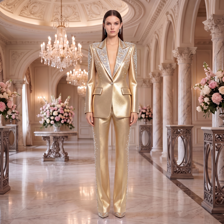 SoloveDress Diamond Sequins Suits Women&