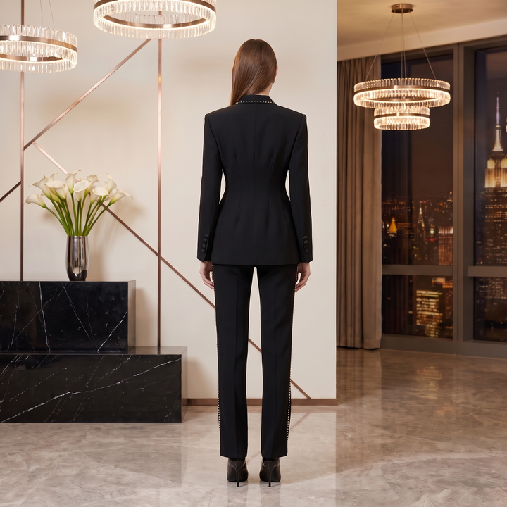 SoloveDress Luxury Black Beaded Diamond Suits Women&