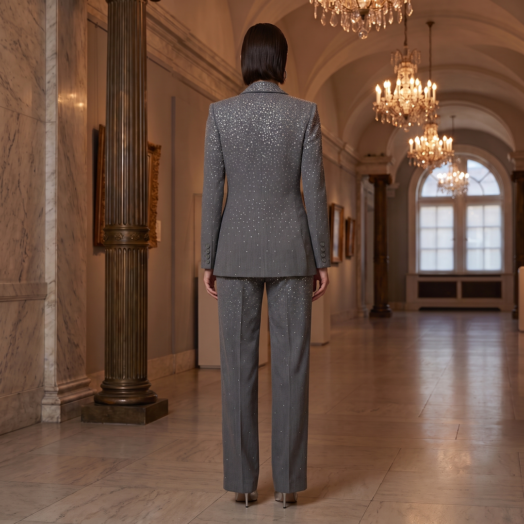 SoloveDress Luxury Grey Diamond Suits Women&