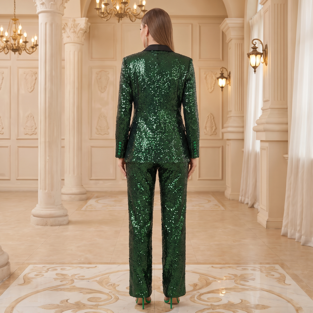 SoloveDress Green Sequins Women&