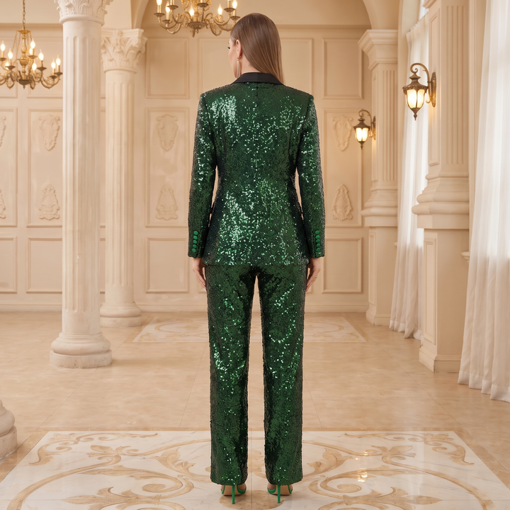 SoloveDress Green Sequins Women&