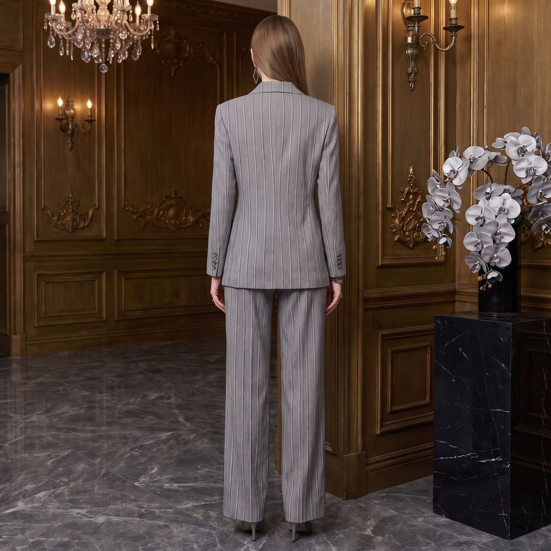 SoloveDress Luxurious Grey Striped Beaded Diamond Women&