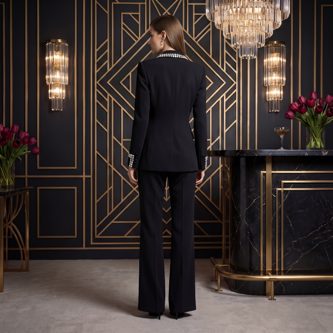 SoloveDress Luxury Black Diamond Suits Women&