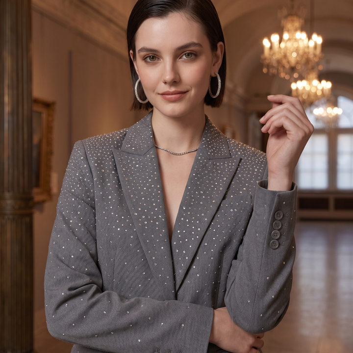 SoloveDress Luxury Grey Diamond Suits Women&