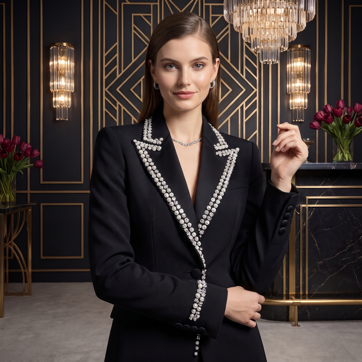 SoloveDress Luxury Black Diamond Suits Women&