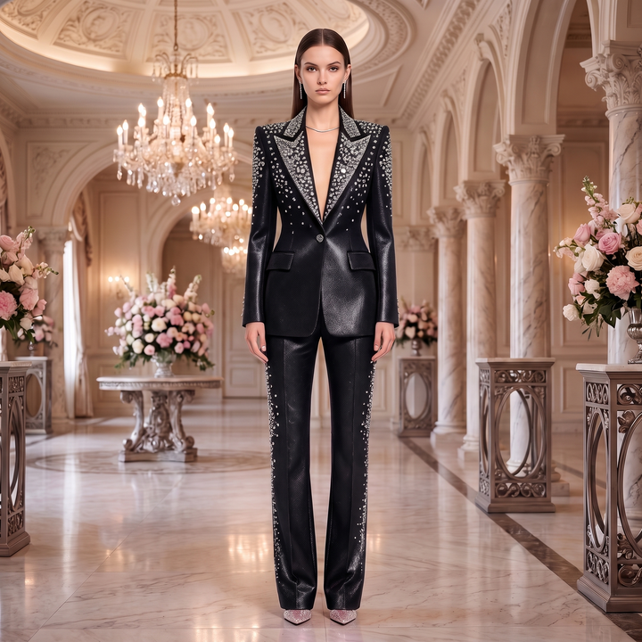 SoloveDress Diamond Sequins Suits Women&