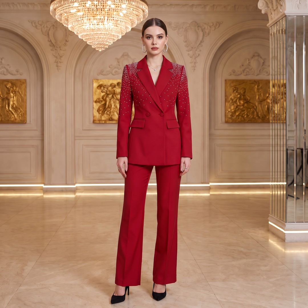 SoloveDress Beaded Diamond Suits Women&