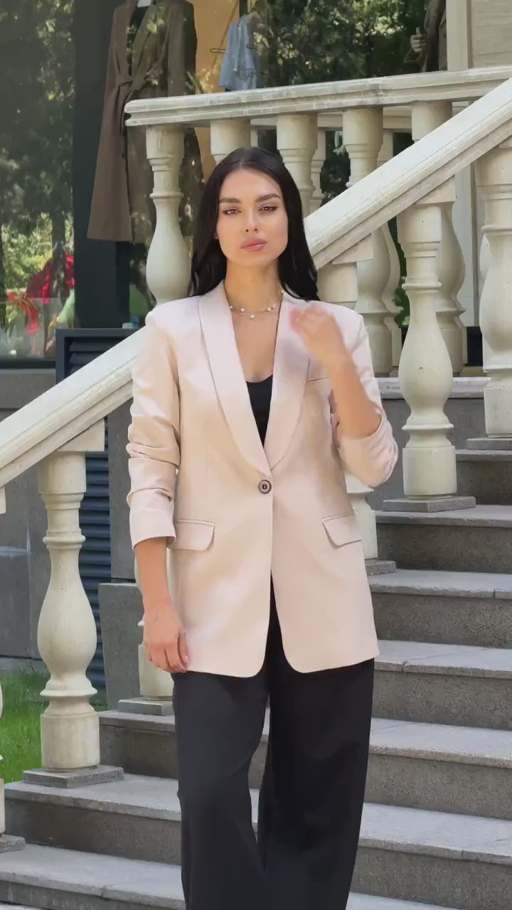 Beige Business Casual Shawl Lapel Fashion Women's Blazer