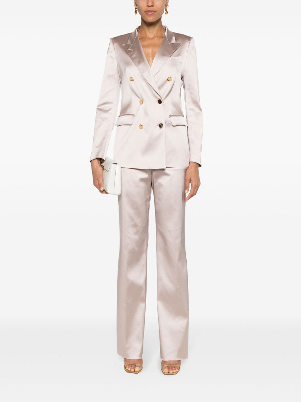 solovedress 2 Piece Business Casual Satin Peak Lapel Women's Suit (Blazer+Pants)