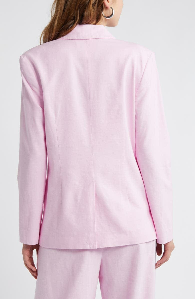 solovedress 2 Piece Pink Linen Peak Lapel Women's Suit (Blazer+Pants)