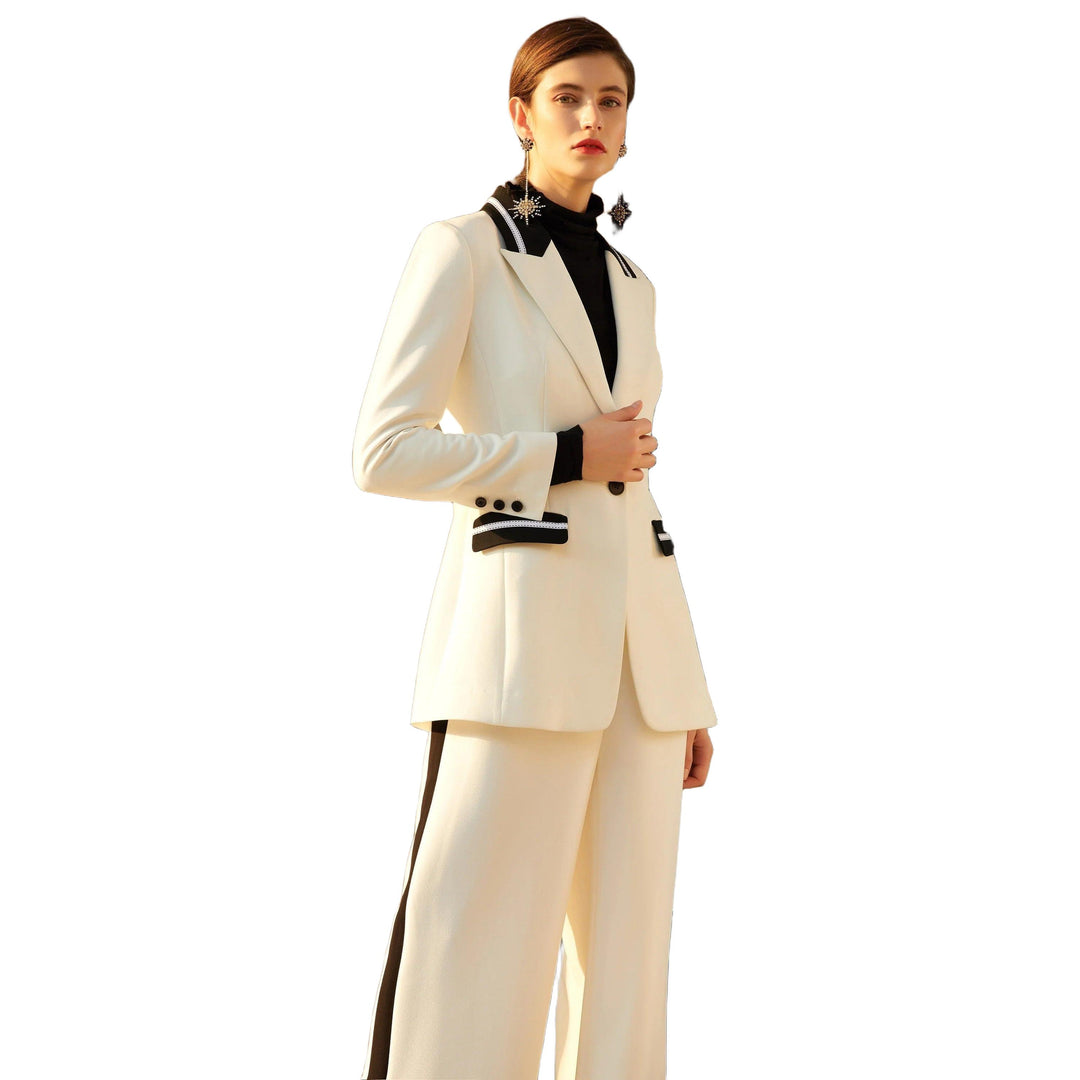 Women's Suit With Bow Tie SoloveDress Piece White Bell Bottom
