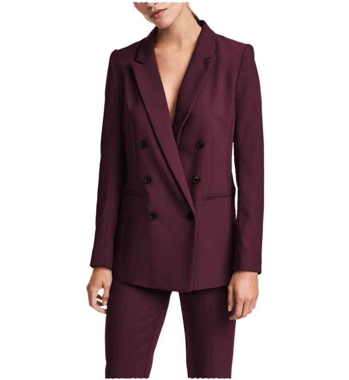 solovedress 2 Pieces Double Breasted Notch Lapel Women Suit（Blazer+Pants）