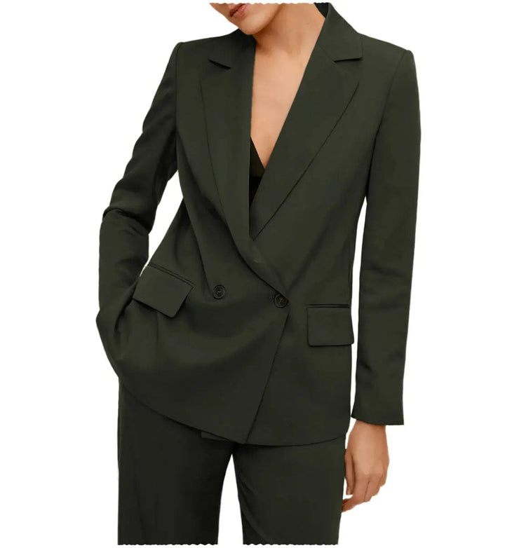 solovedress 2 Pieces Double Breasted Peak Lapel Women Suit