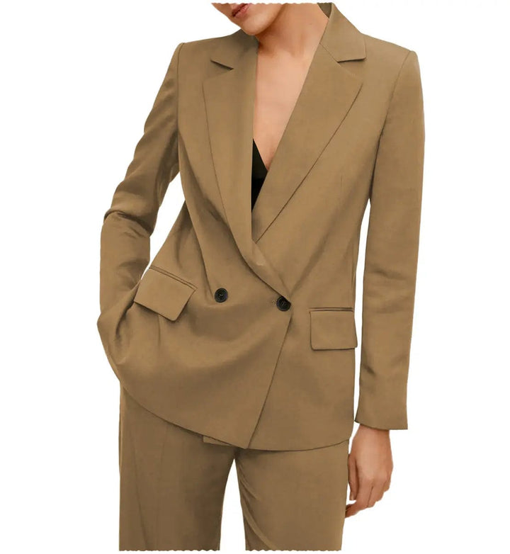 solovedress 2 Pieces Double Breasted Peak Lapel Women Suit