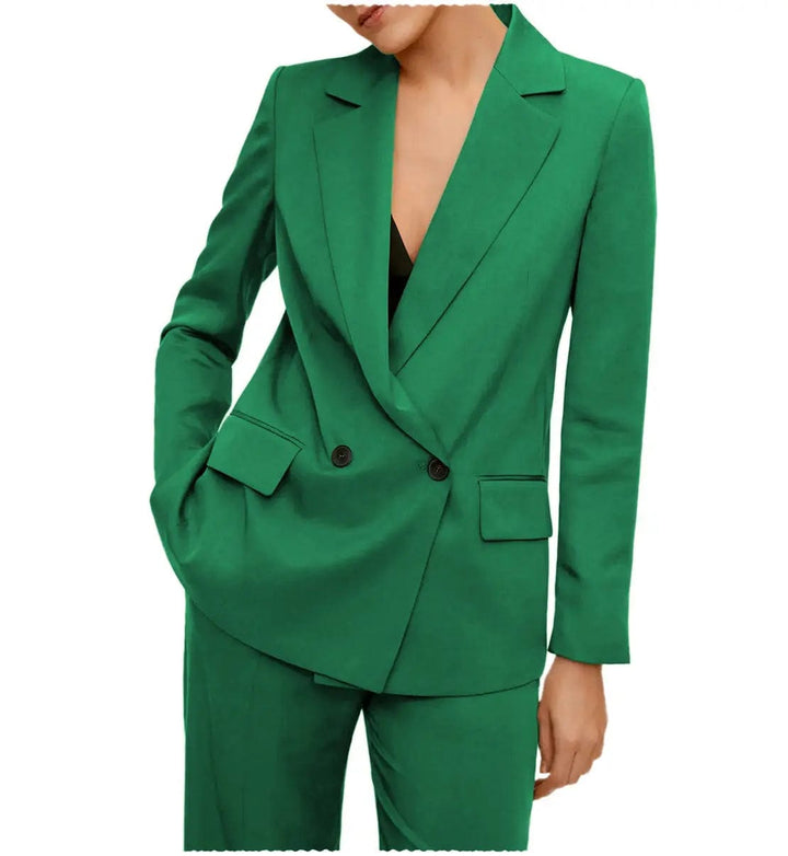 solovedress 2 Pieces Double Breasted Peak Lapel Women Suit