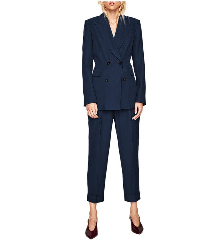 solovedress 2 Pieces Double Breasted Peak Lapel Women Suit