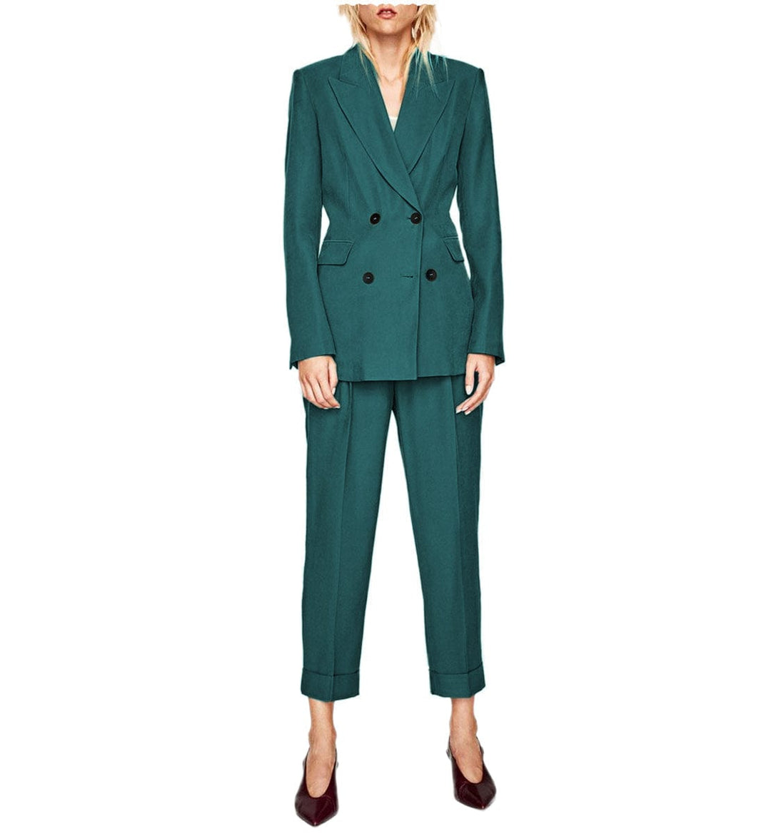 solovedress 2 Pieces Double Breasted Peak Lapel Women Suit