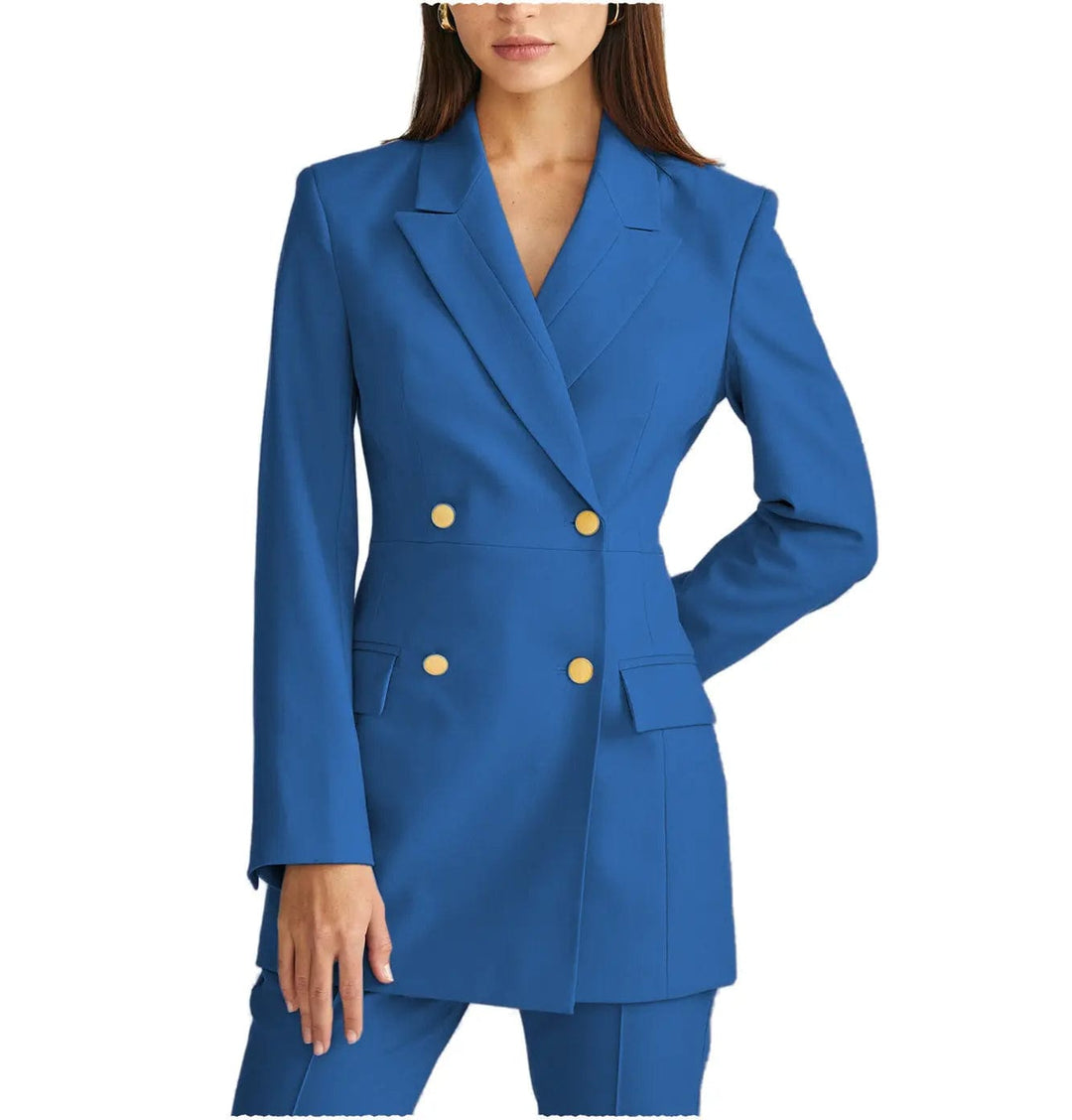 solovedress 2 Pieces Double Breasted Peak Lapel Women Suit (Blazer+Pants）