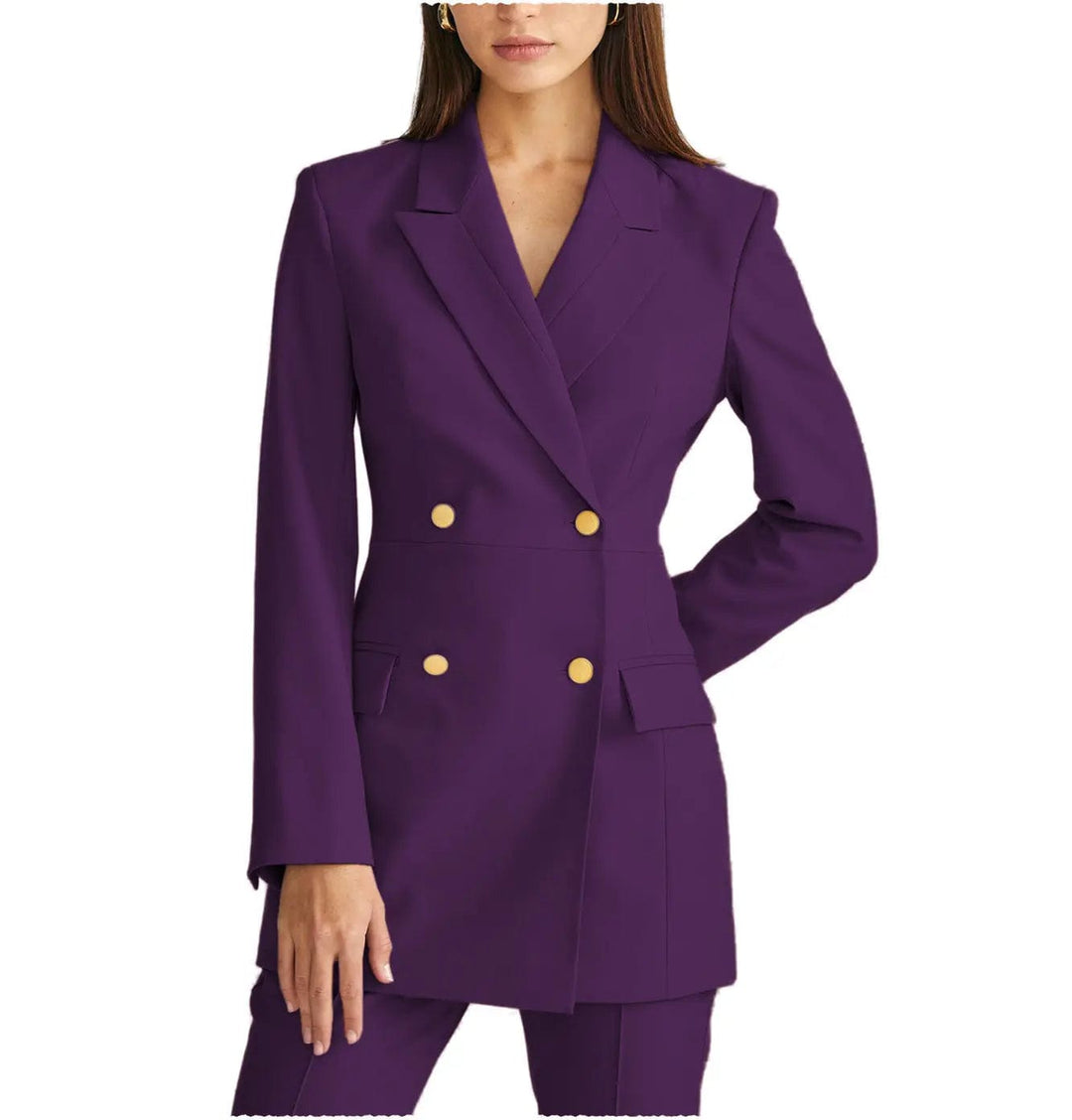 solovedress 2 Pieces Double Breasted Peak Lapel Women Suit (Blazer+Pants）