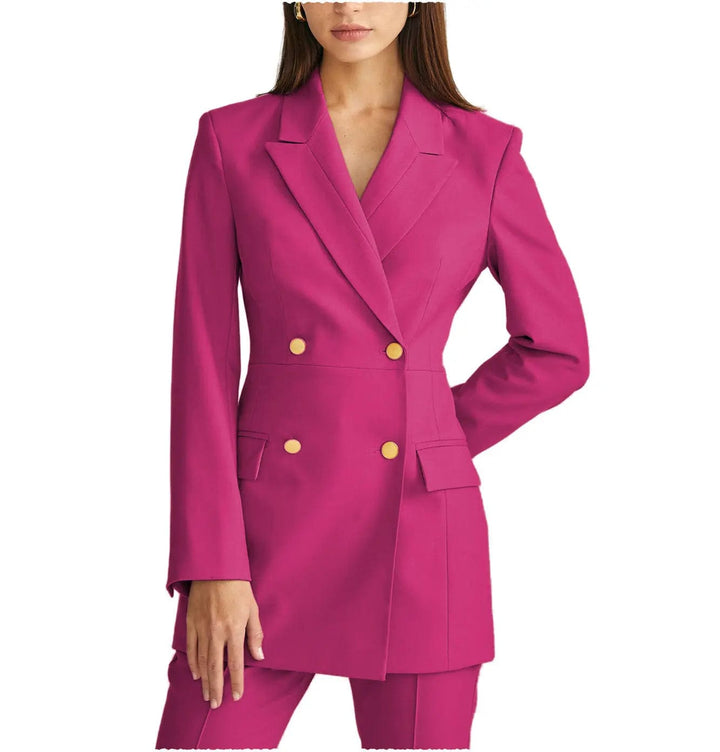 solovedress 2 Pieces Double Breasted Peak Lapel Women Suit (Blazer+Pants）