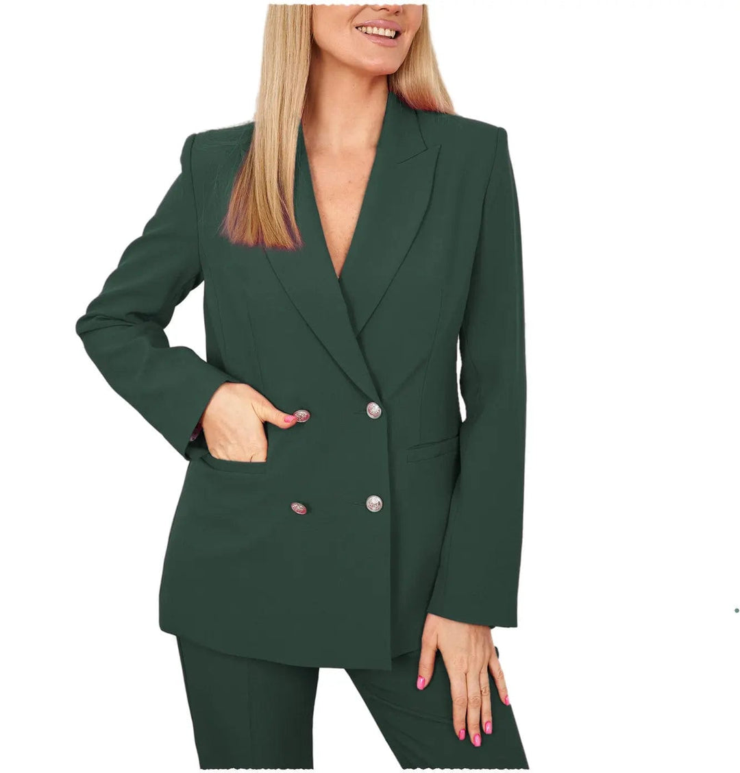 solovedress 2 Pieces Double Breasted Peak Lapel Women Suit（Blazer+Pants）