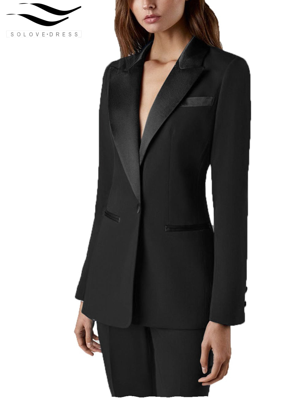 solovedress 2 Pieces Single Buttons Peak Lapel Women Suit