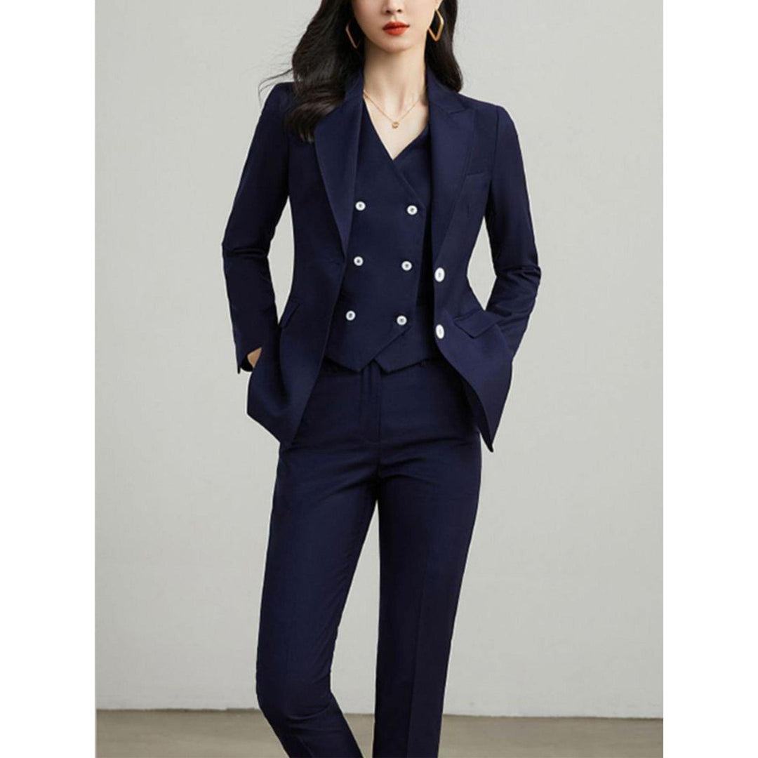 SoloveDress Women's 3 Piece Solid Suit | Peak Lapel Single Button Blazer Vest Pants Navy / US 14 SoloveDress Women's 3 Piece Solid Suit | Peak Lapel Single Button Blazer Vest Pants Navy / US 14