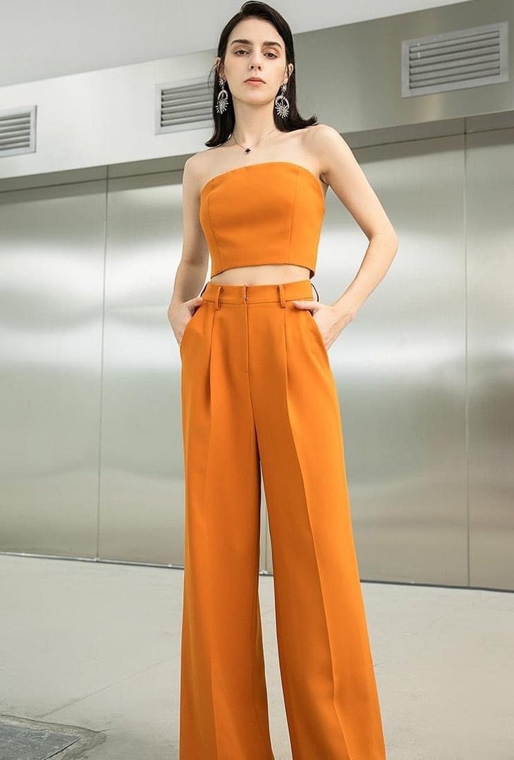 solovedress 3 Piece Gold Solid Color Single Breasted Notch Lapel Women Suit