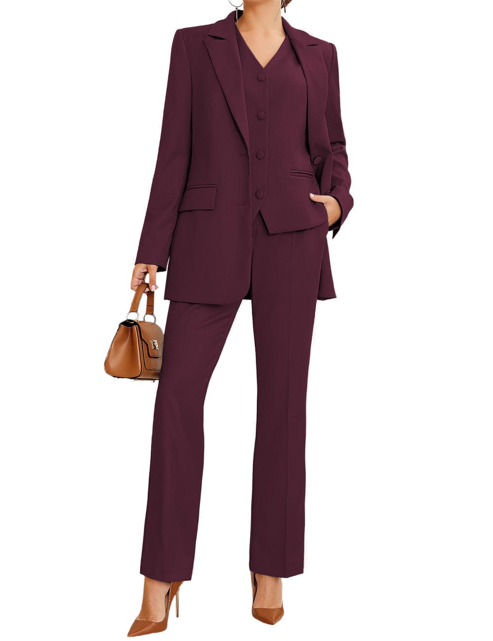 solovedress 3 Piece Stylish Casual Peak Lapel Women's Suit