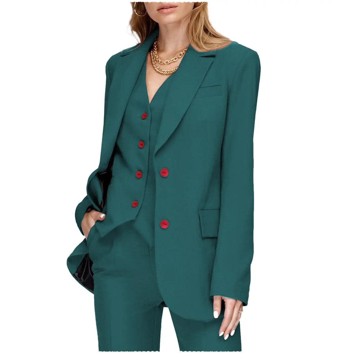 solovedress 3 Pieces Double Buttons Notch Lapel Women Suit（Blazer+Vest+Pants）