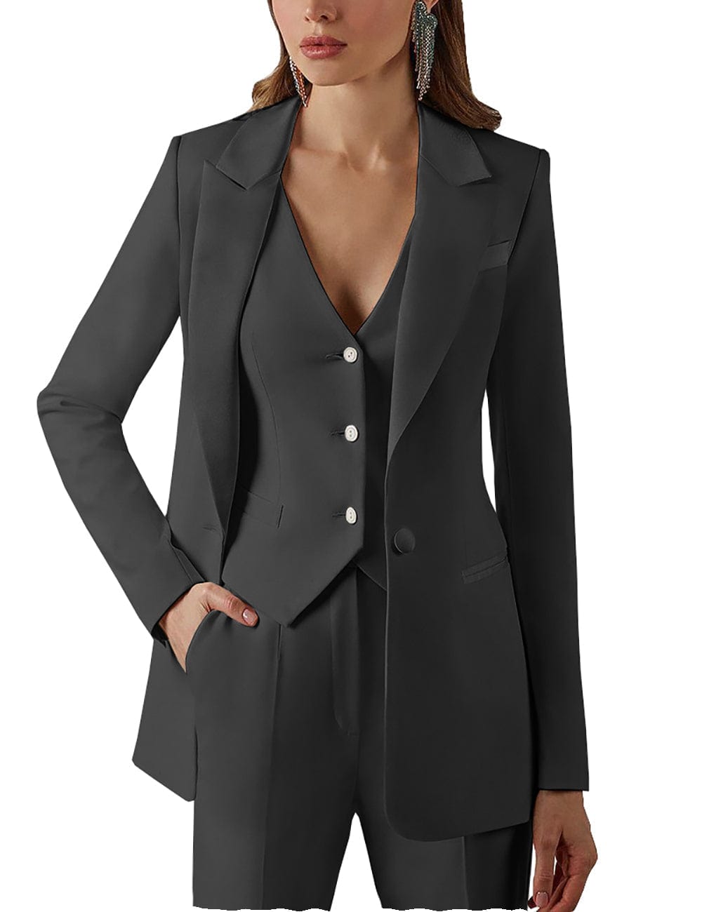 solovedress 3 Pieces Single Buttons Peak Lapel Women Suit (Blazer+vest+Pants)