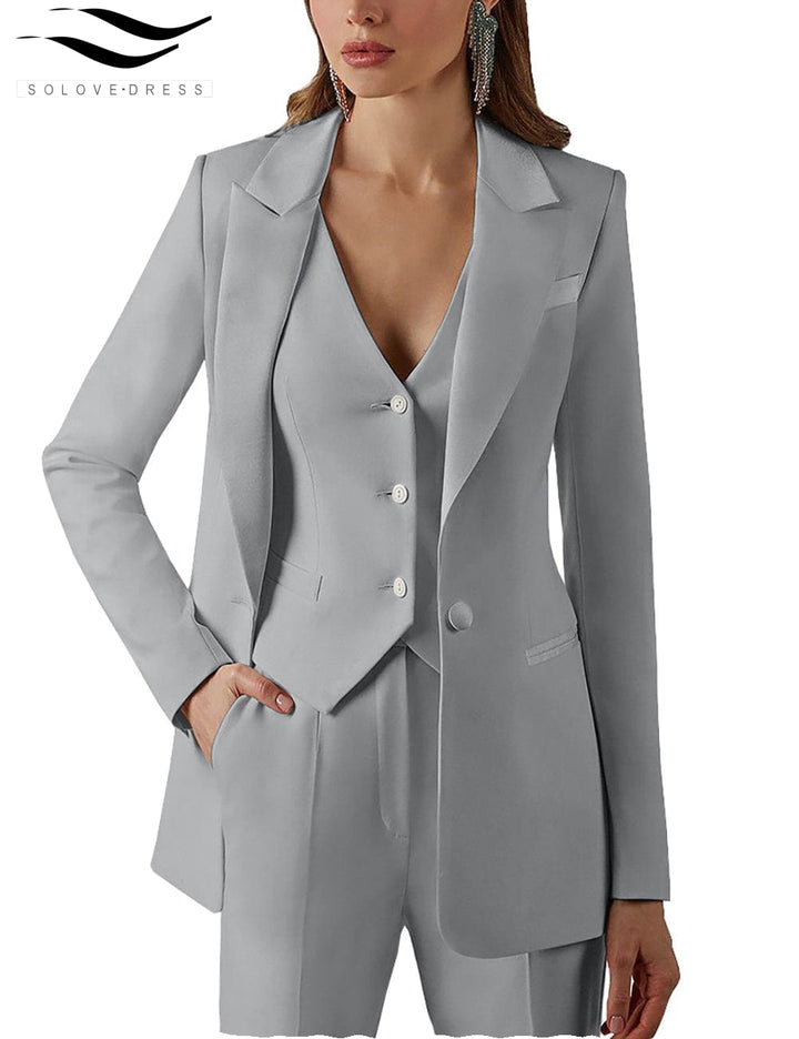 solovedress 3 Pieces Single Buttons Peak Lapel Women Suit (Blazer+vest+Pants)