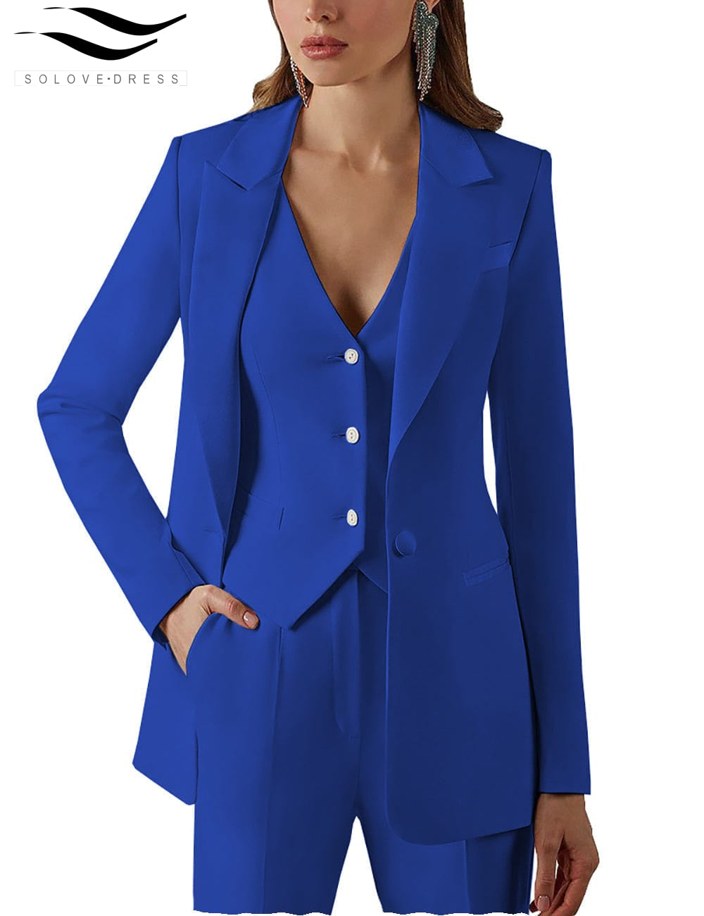 solovedress 3 Pieces Single Buttons Peak Lapel Women Suit (Blazer+vest+Pants)