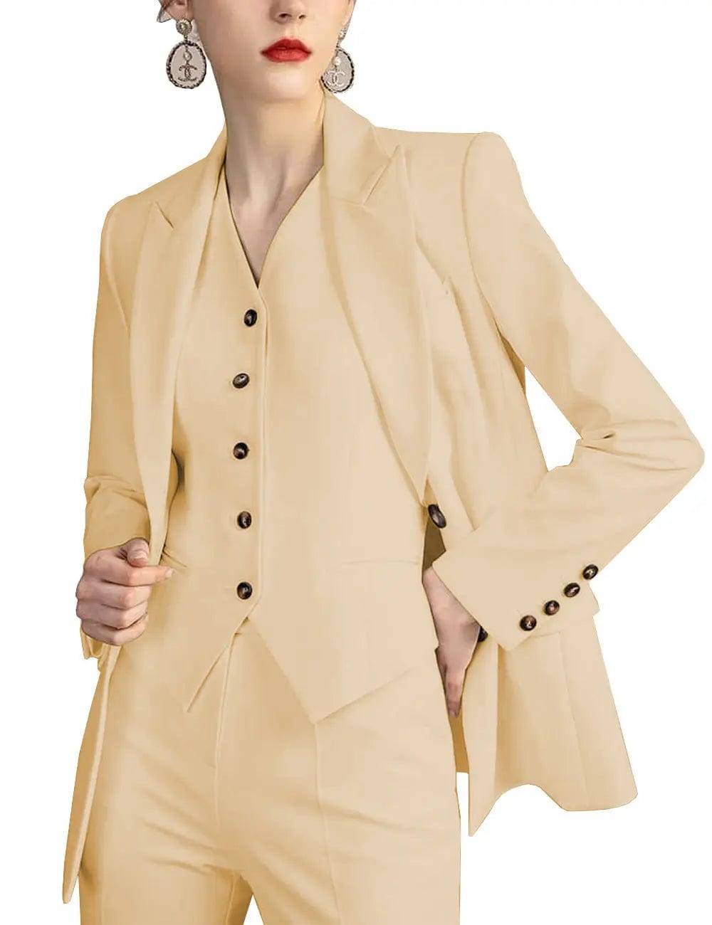 solovedress 3 Pieces Slim Fit Peak Lapel Suit (Blazer+vest+Pants)