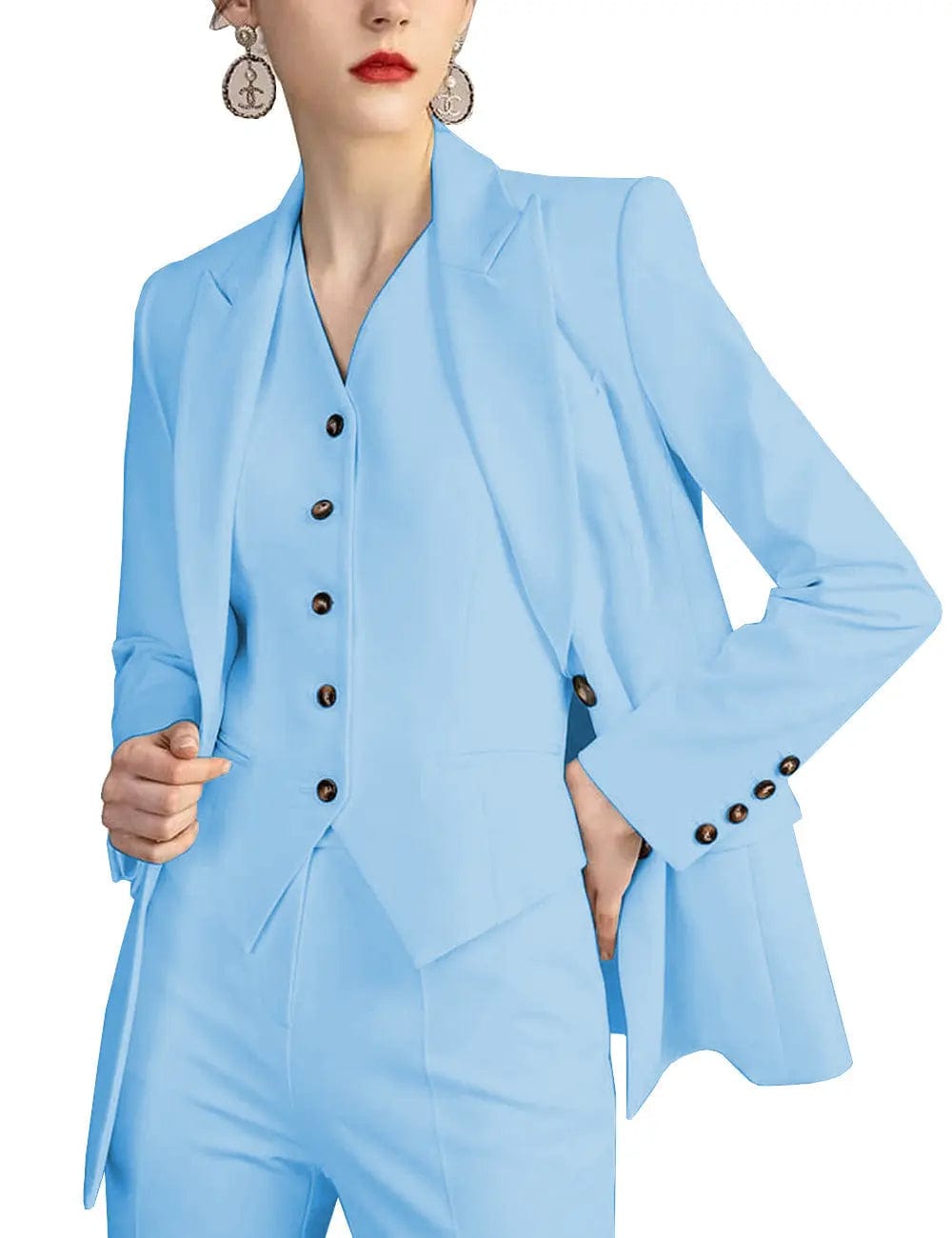 solovedress 3 Pieces Slim Fit Peak Lapel Suit (Blazer+vest+Pants)