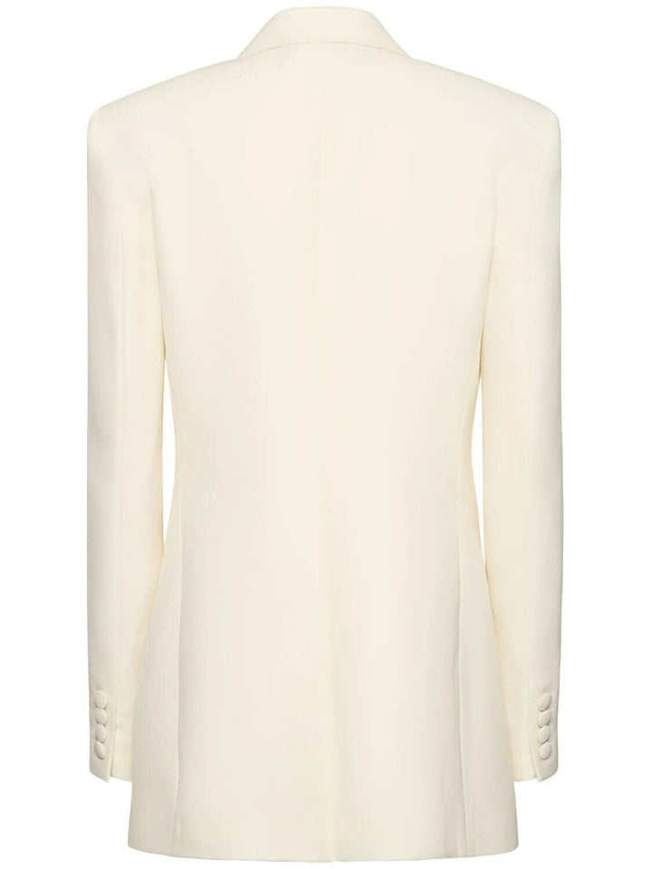 solovedress Beige Colorblock Satin Lapel Double-Breasted Slim Fit Women's Blazer