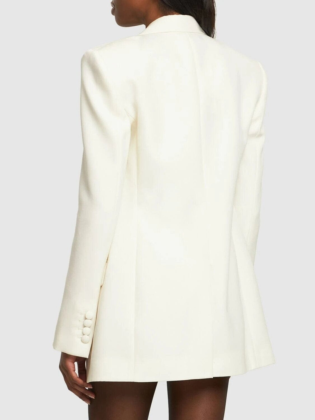 solovedress Beige Colorblock Satin Lapel Double-Breasted Slim Fit Women's Blazer