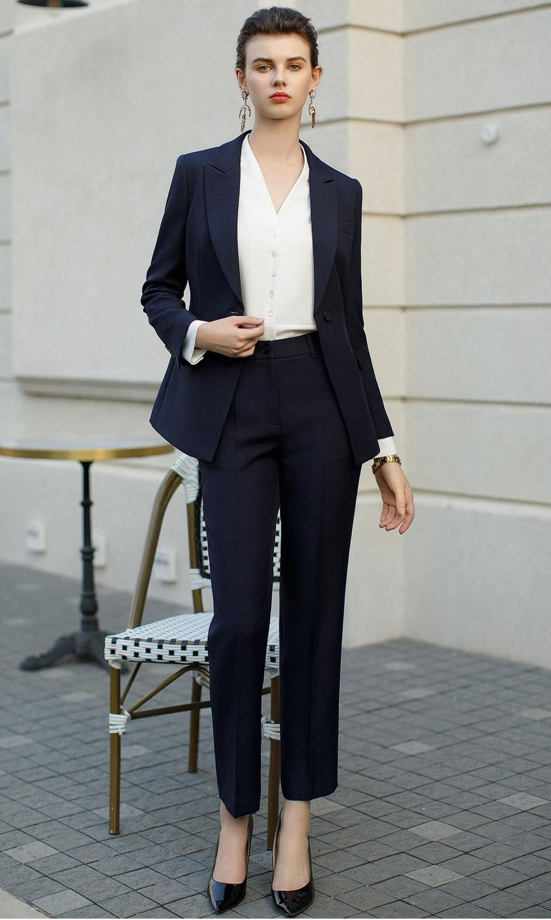 solovedress Beige Single Buttons Women's Suit 2 Piece Set (Blazer + Pants)