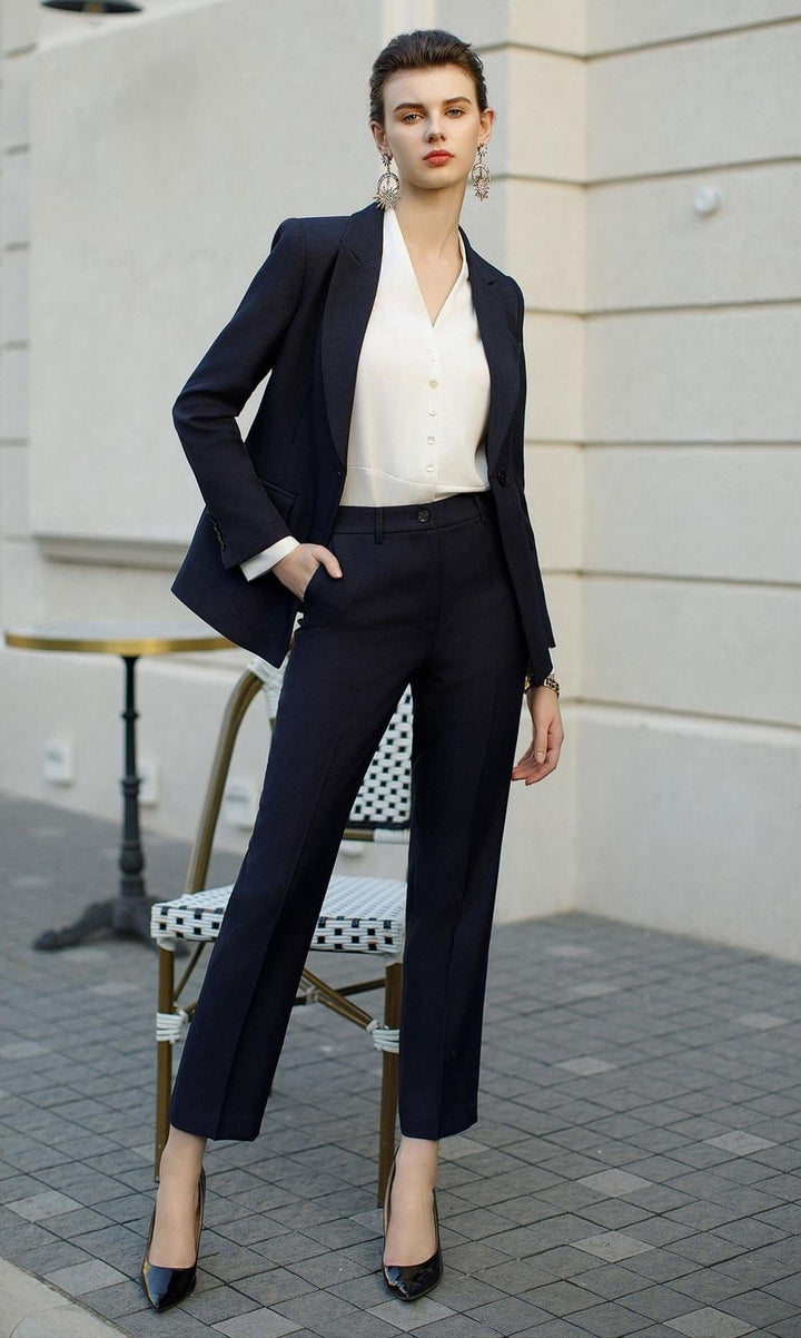 solovedress Beige Single Buttons Women's Suit 2 Piece Set (Blazer + Pants)