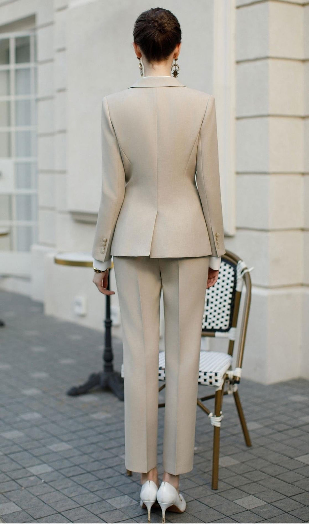 solovedress Beige Single Buttons Women's Suit 2 Piece Set (Blazer + Pants)